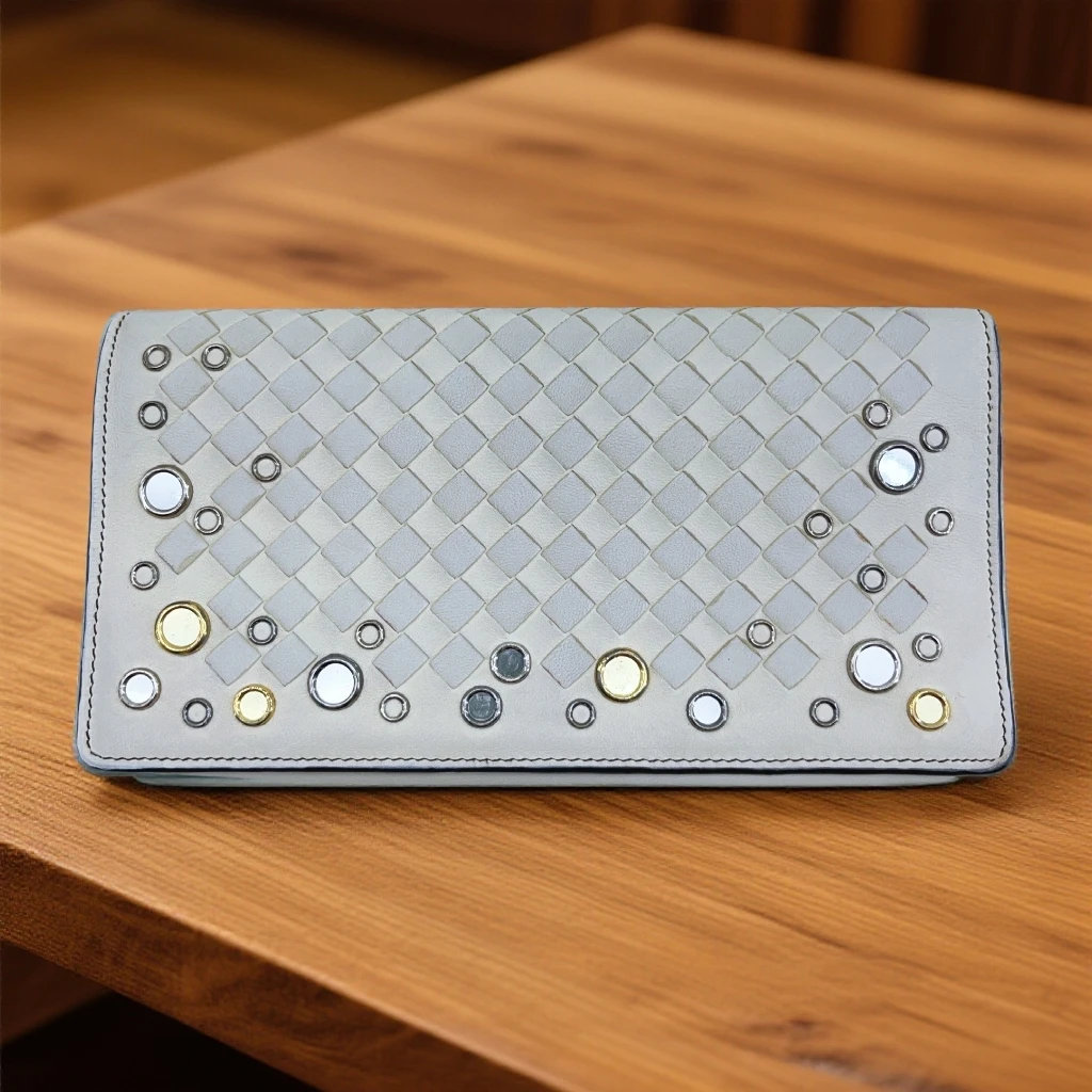 95新 BOTTEGA VENETA/葆蝶家  米白色编织钱包 17483 2199