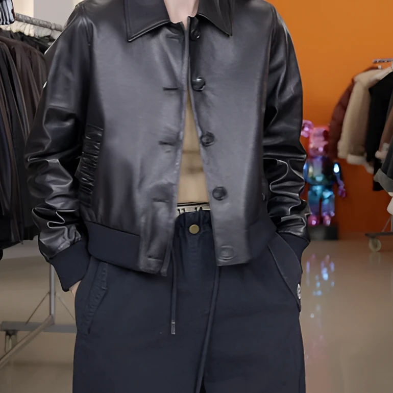 设计师款皮衣样衣春季单皮外套8022