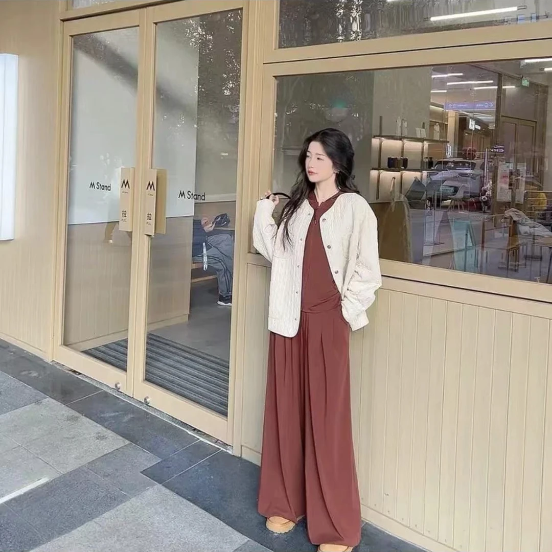 GIRDEAR/哥弟莫代尔亲肤纯色经典高腰宽松直筒休闲裤1100285