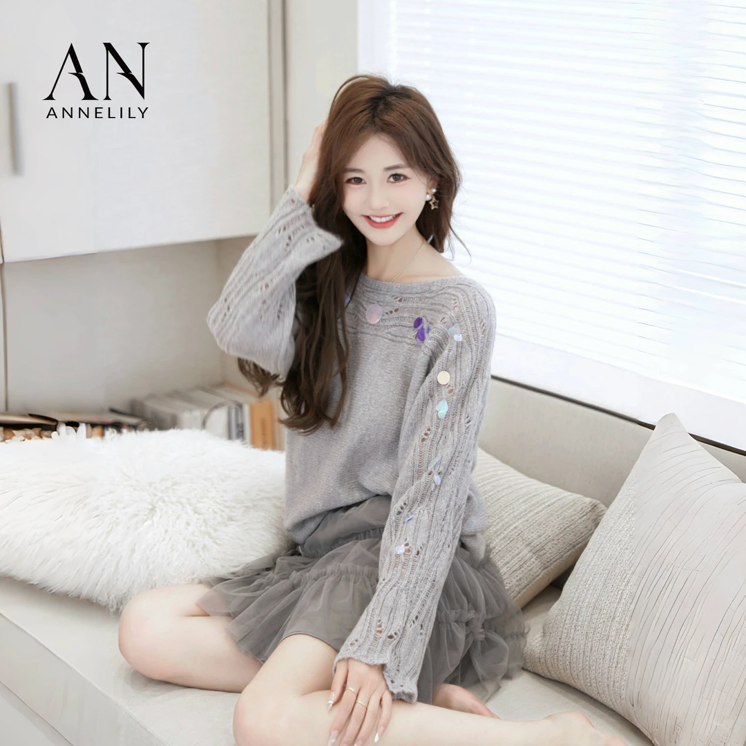 ANNELILY安琪琪【小彩】新款上新休闲百搭重工针织毛衣AM2509046