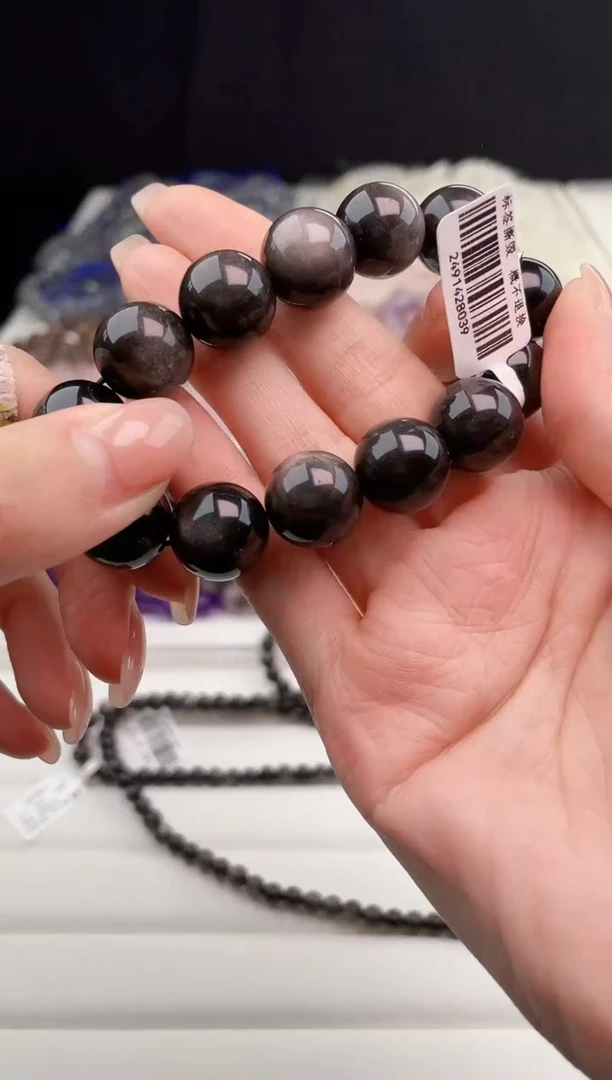 【闪购商品】水晶手链未镶嵌天然银曜石14mm