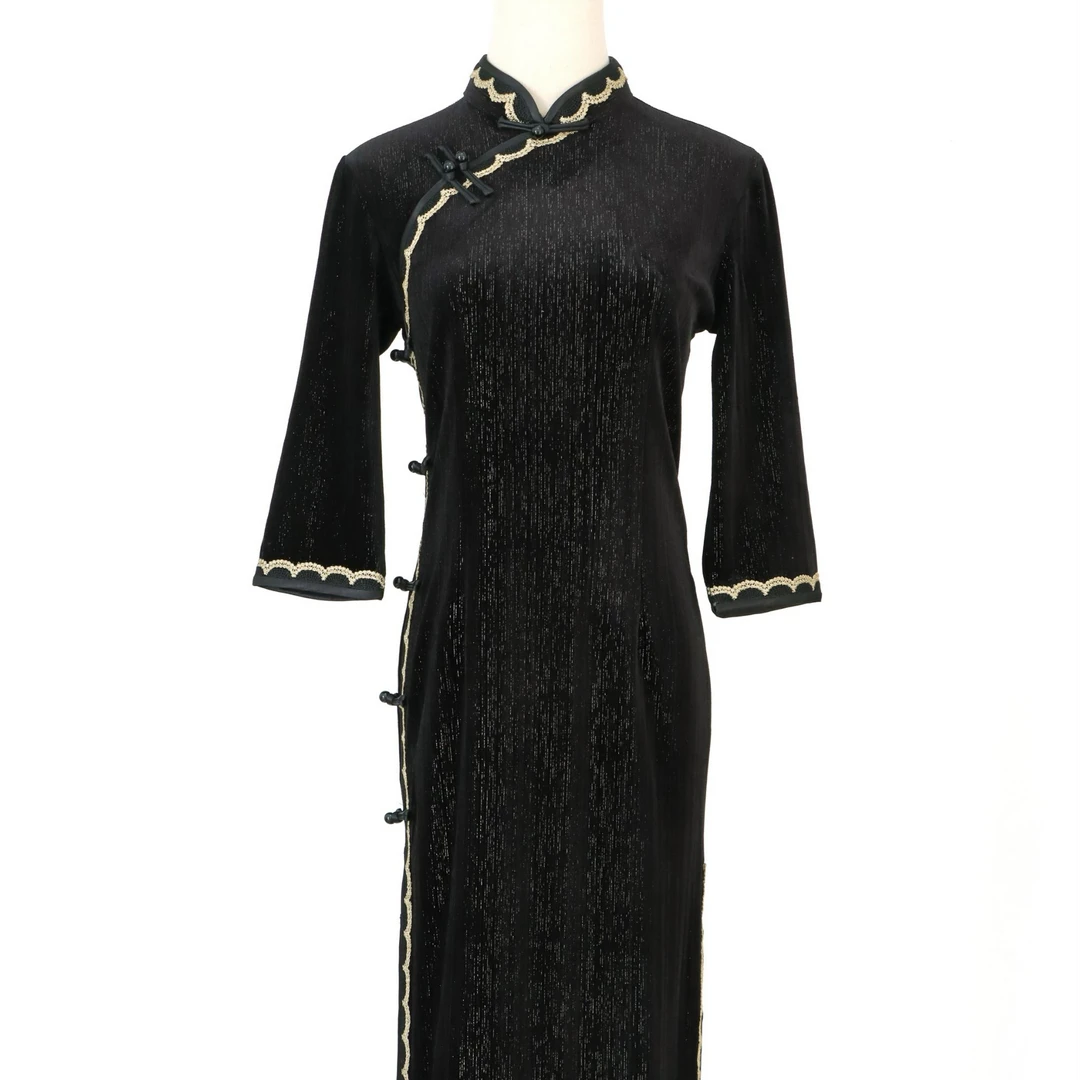 【墨黑金丝】2024年秋季新款复古百搭大方日常旗袍