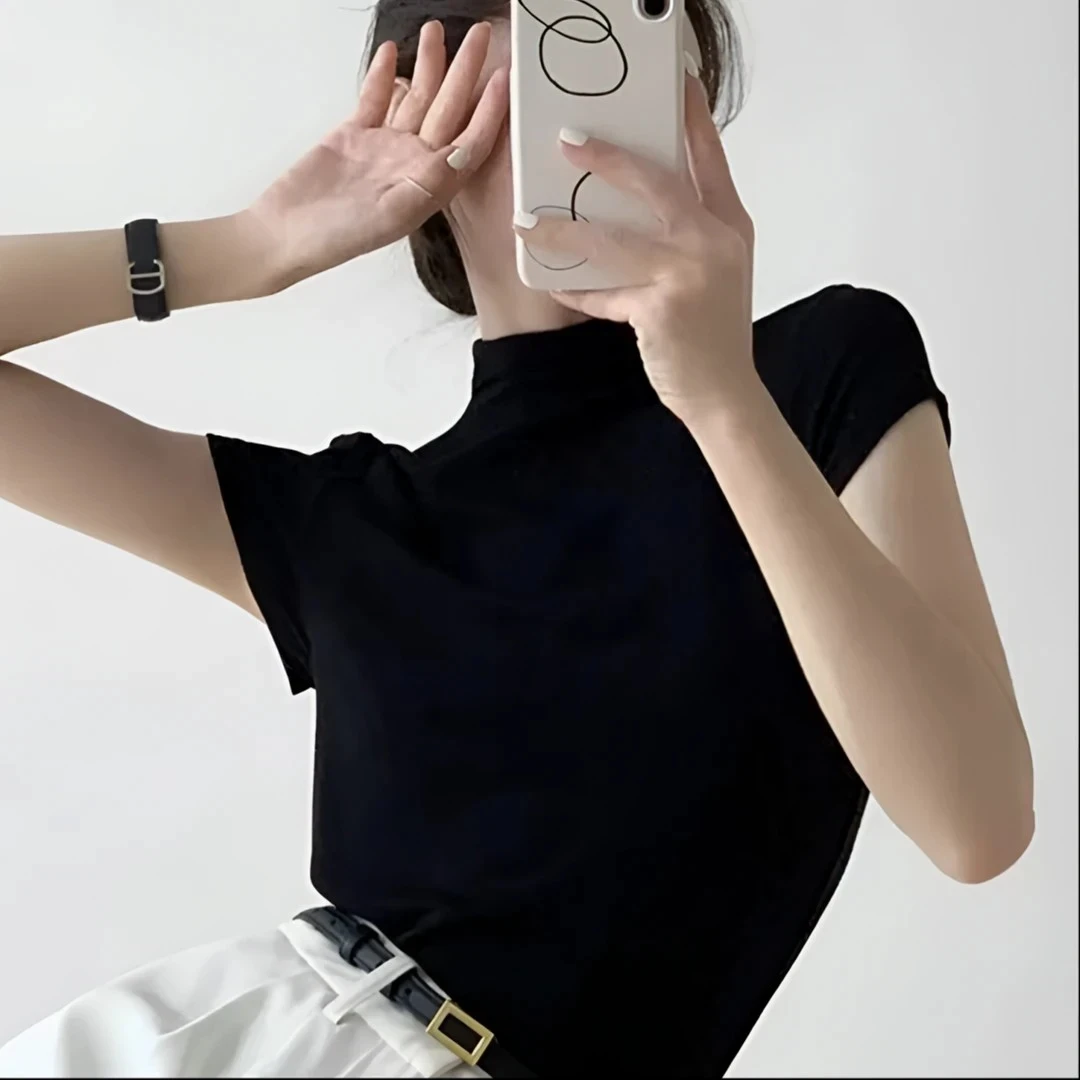 『优选』夏季修身款软糯小立领设计飞飞袖百搭气质洋气新款T恤上衣