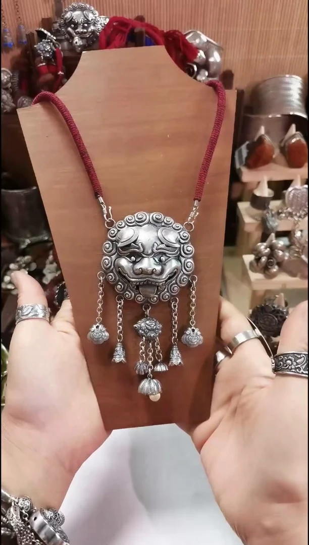 无吊坠足银蔔*偉足银兽头吊坠（含绳）