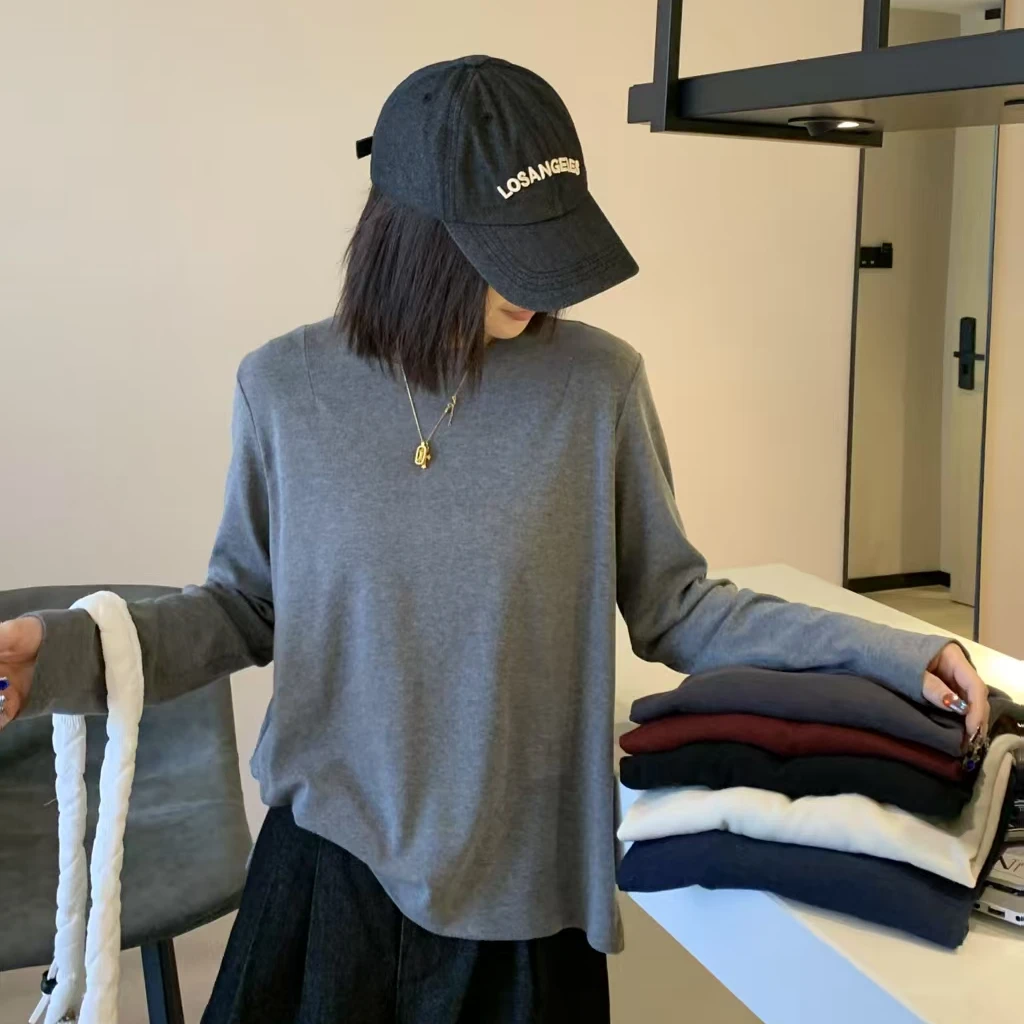 【主播推荐】女士纯色百搭长袖圆领T恤3780