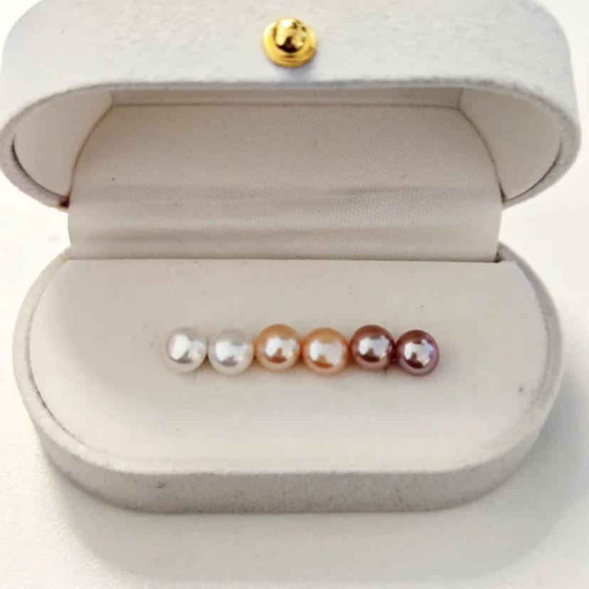 天然淡水珍珠无核耳钉（粉紫白）三对 6-7mmS925银针ED-E001-100