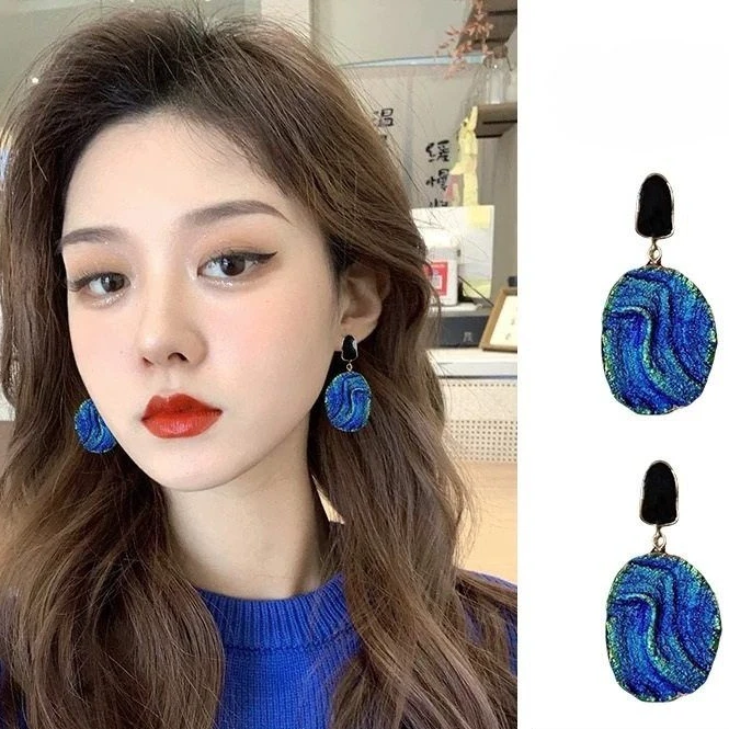 合金耳饰 克莱因蓝油画耳钉2025新款女设计感轻奢小众气质耳饰