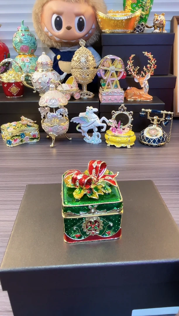 七宝烧珐琅彩 首饰盒 小摆件 送人送礼个人收藏    圣诞礼物盒