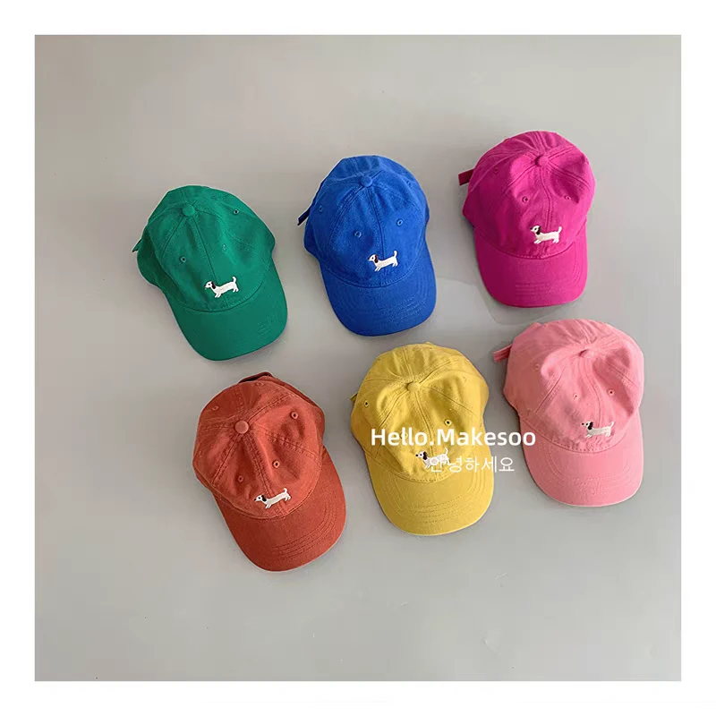 儿童帽子韩版夏季女童遮阳鸭舌帽男童刺绣腊肠狗洋气百搭棒球帽