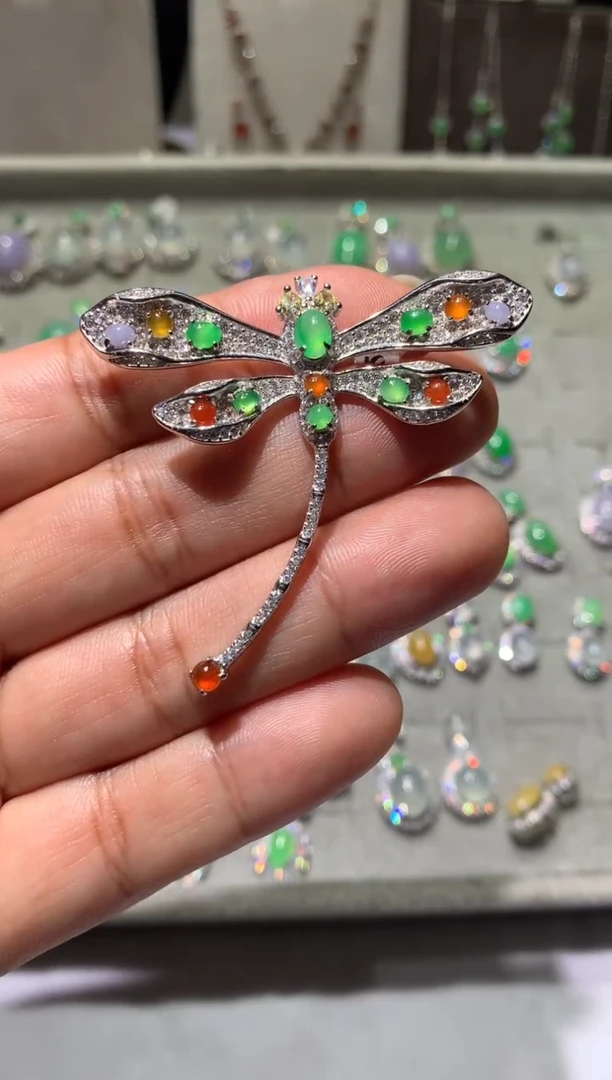 银S925镶嵌翡翠耳饰胸针