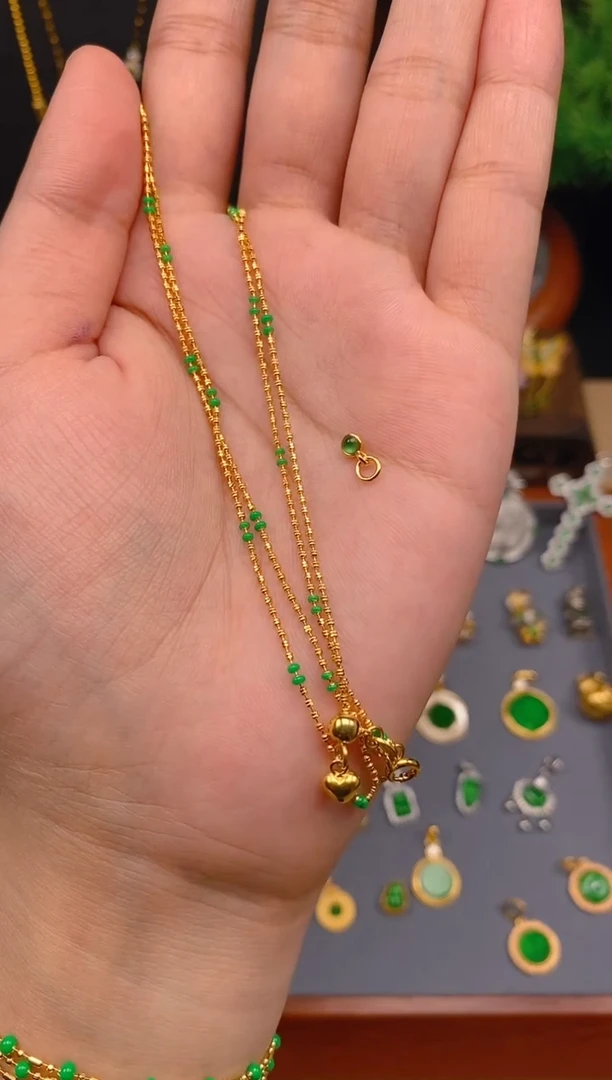 【闪购商品】翡翠项链银S925镶嵌金色可调节项链