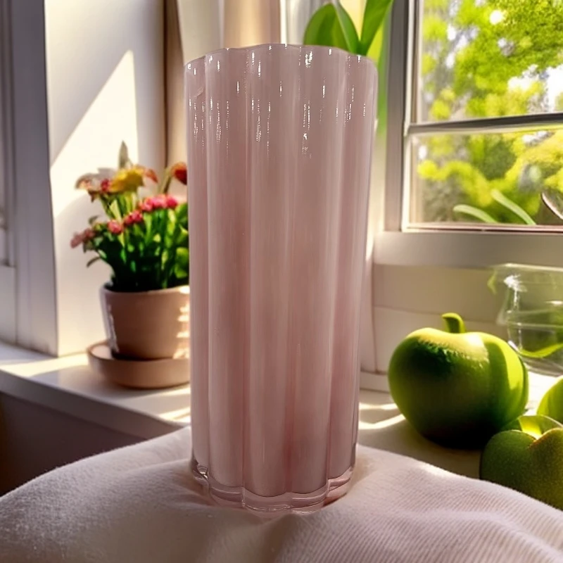 T42-微瑕粉直筒条纹花瓶ins花瓶轻奢百搭花瓶-KP-