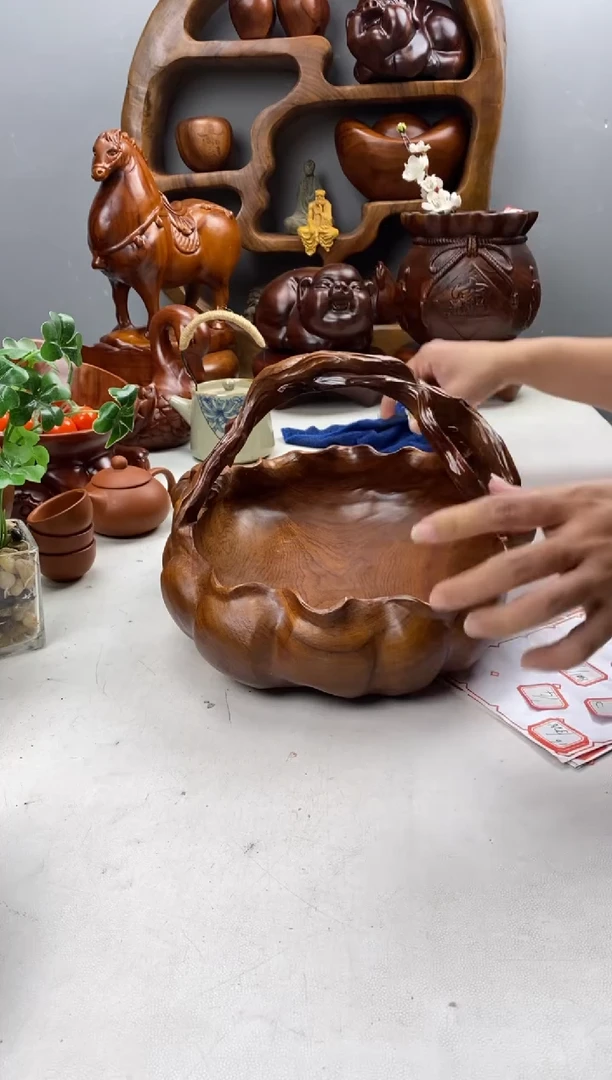 香樟木28香樟木大南瓜提篮/34*24*19