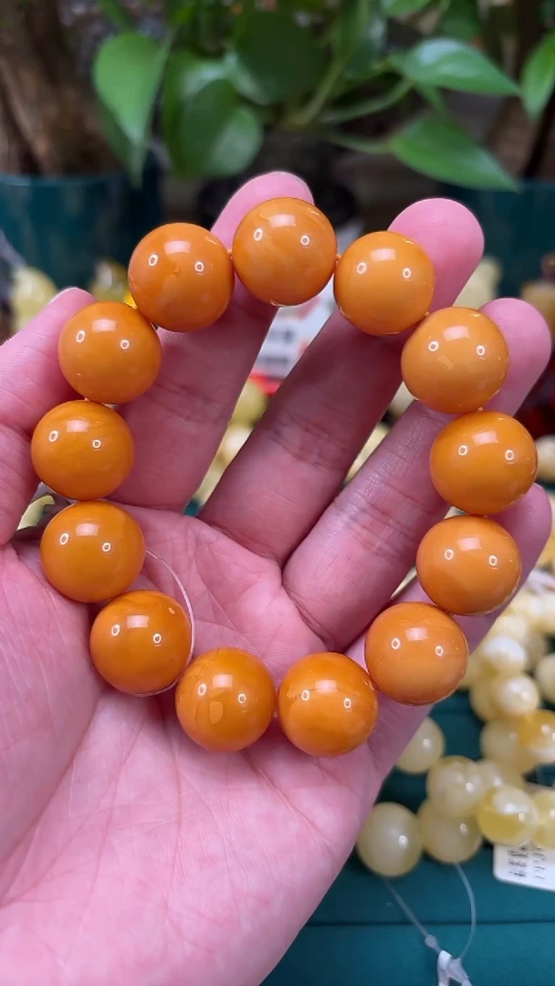 手链蜜蜡未镶嵌H18 老白花蜡氧化手串 36.72克 17mm