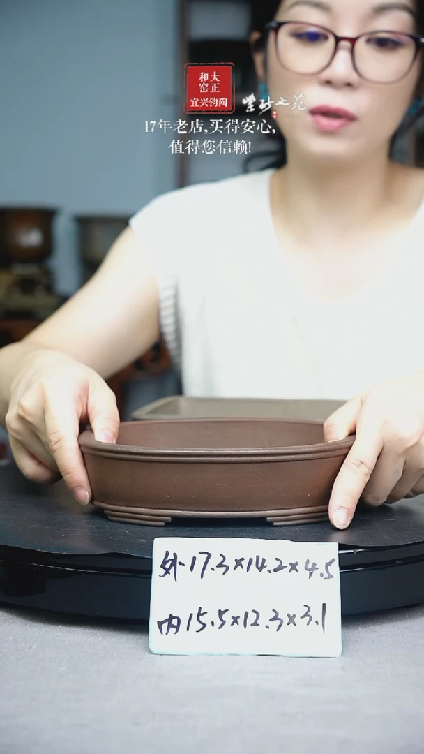 紫砂之苑桐荫轩手工盆椭圆全品紫泥