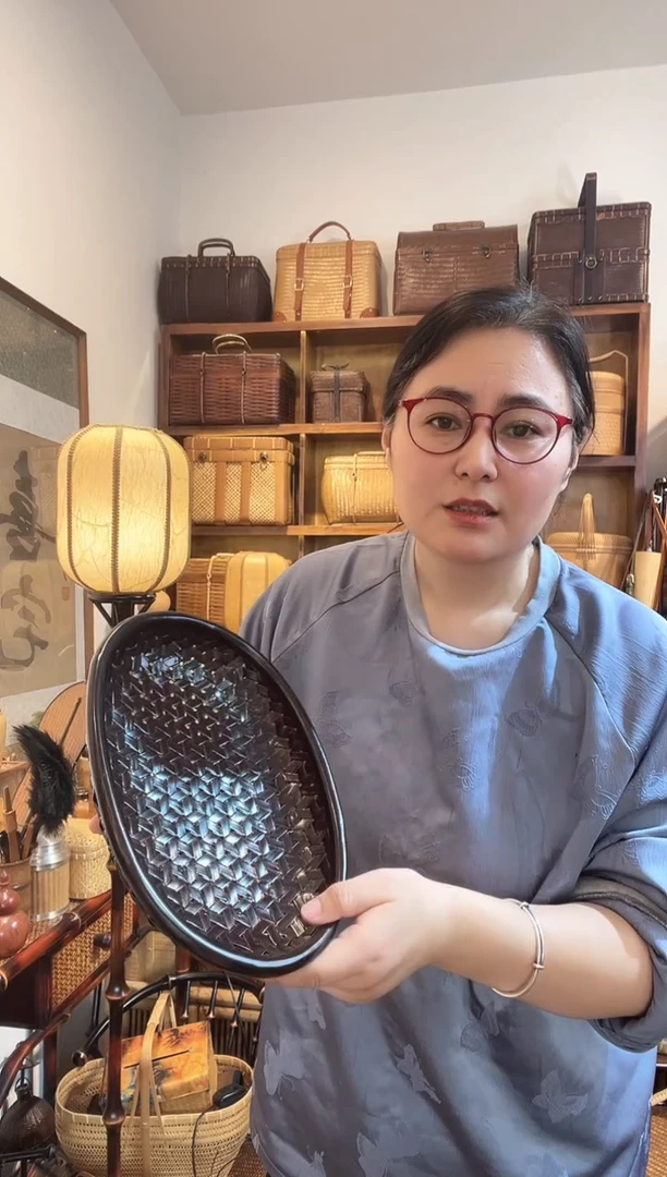 手工竹编复古蛋形盘