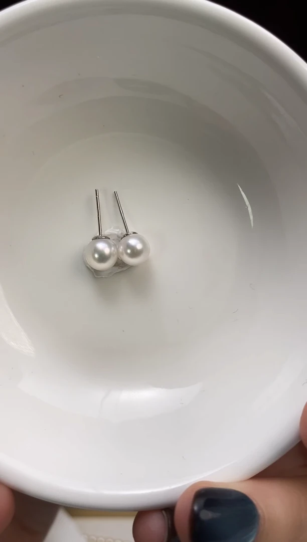银S925镶嵌耳饰海水珍珠7-7.5Akoya海水珍珠耳饰