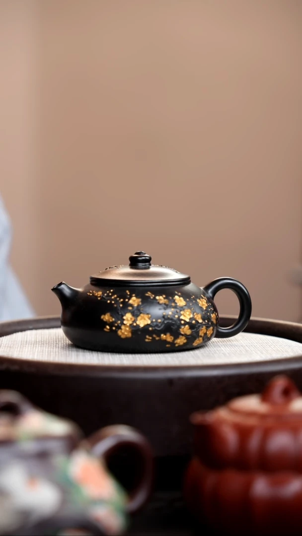 茶壶紫砂述*捂灰朱泥描金梅花寒江