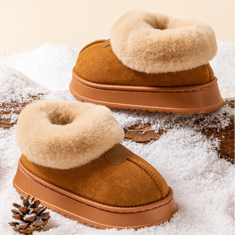 雪地靴加绒加厚外穿包跟棉拖鞋女冬季室内家居厚底保暖面包毛毛鞋