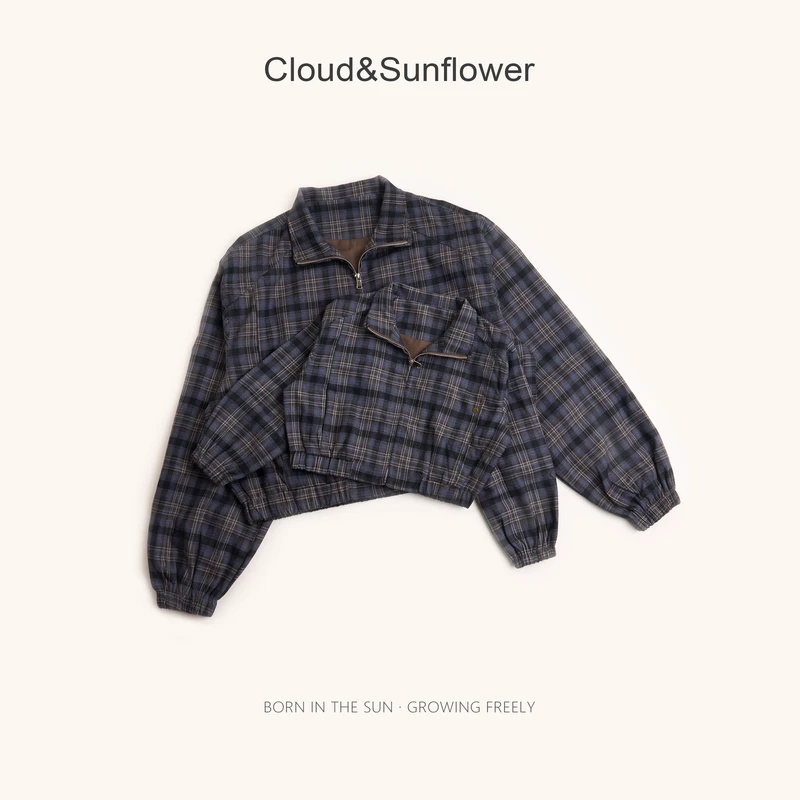 【亲爱的茁】秀场款女童秋季新款格子拉链款金标休闲时尚外套555176