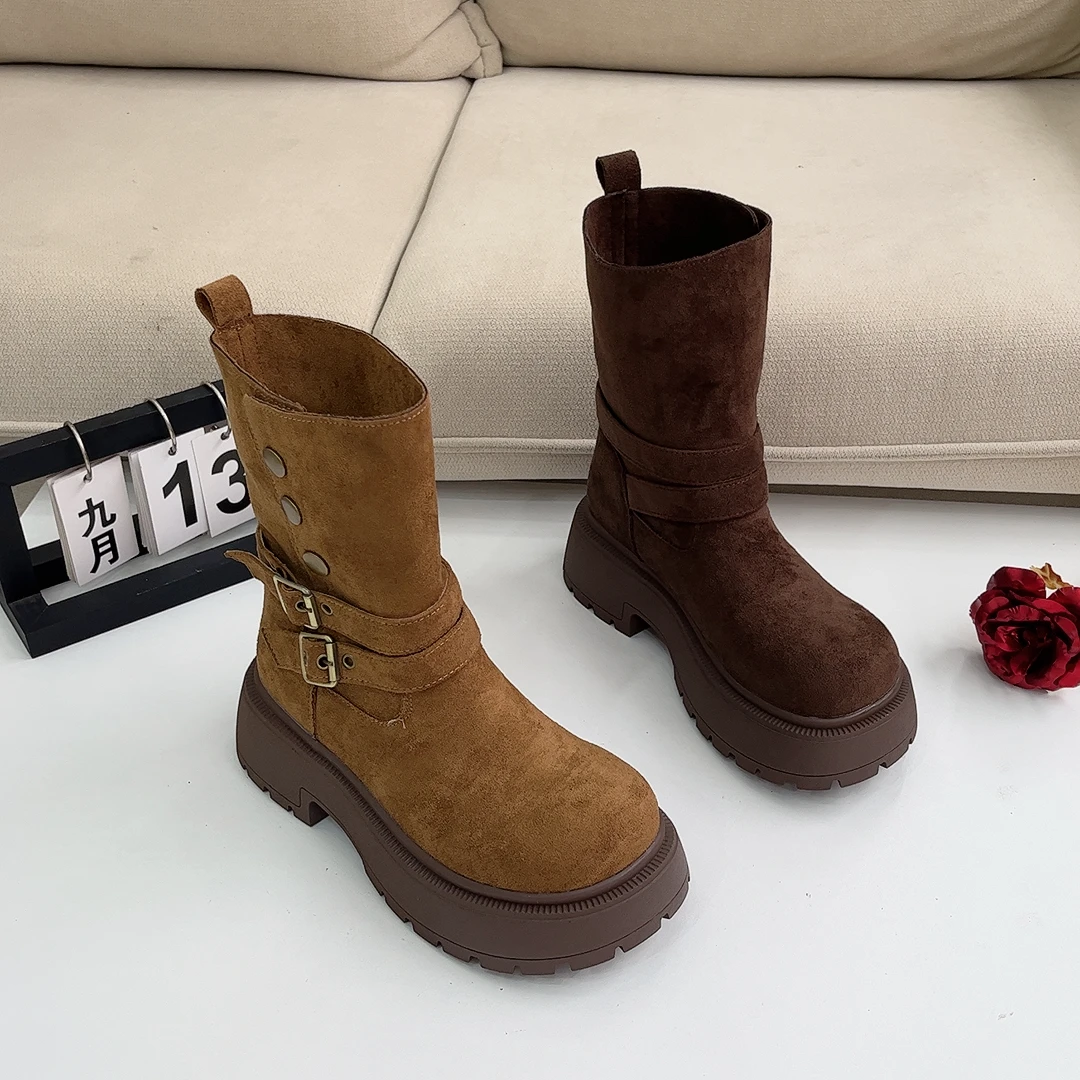 秋季中筒增高马丁靴高跟女套筒厚底复古常规款2025一鞋两穿显瘦