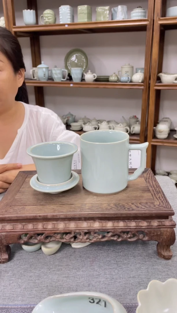 瓷片天青贝壳釉水大义茶水分离杯