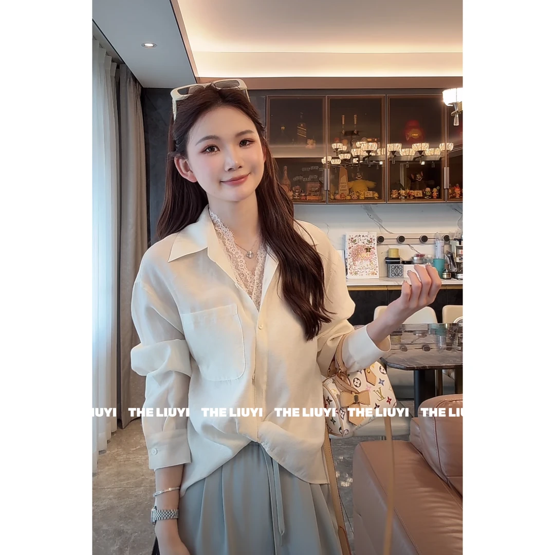 【LIUYI】明媚女主~重工蕾丝背心+天丝混纺衬衫两件套53107