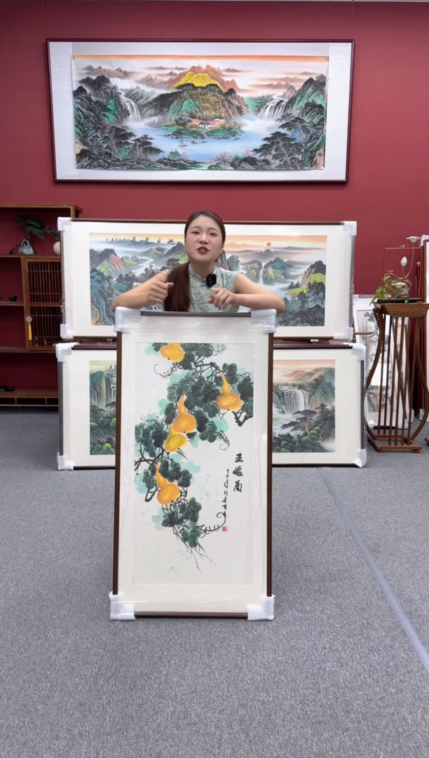 国画手绘 五福图 150*81
