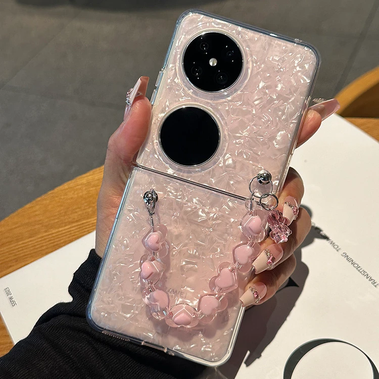 粉色小熊爱心手链适用华为Pocket2手机壳novaflip女宝盒折叠屏p50