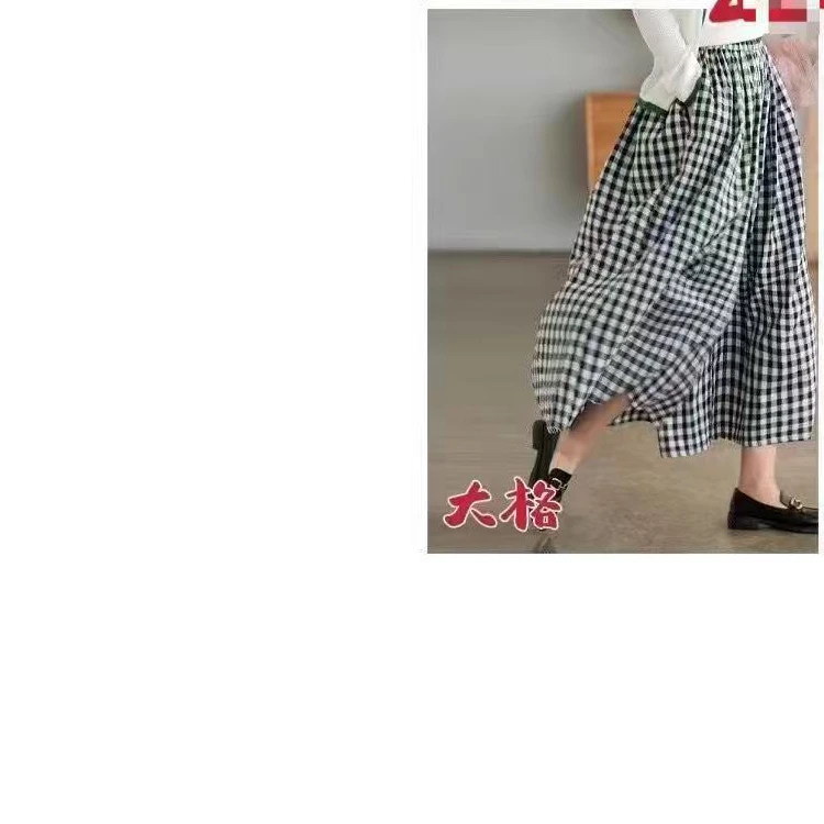 32168格子阔腿裙裤.