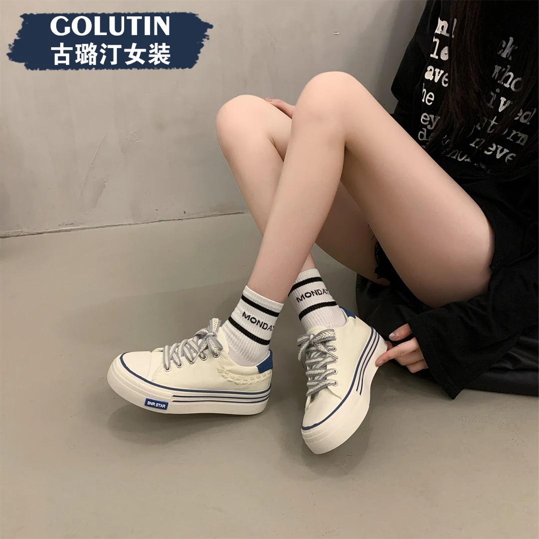 【古璐汀】厚底麦穗帆布鞋女ins潮鞋子女学生百搭小众设计休闲板鞋