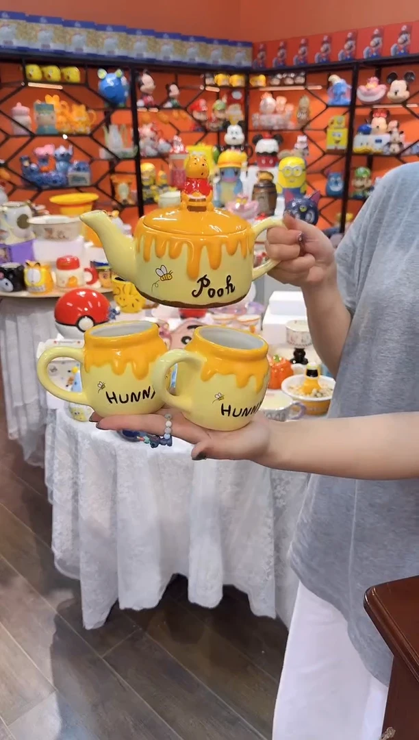 瓷片@@陶瓷维尼熊一壶二杯