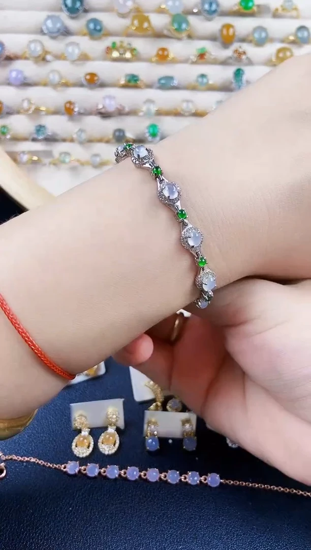银S925镶嵌手链翡翠56898
