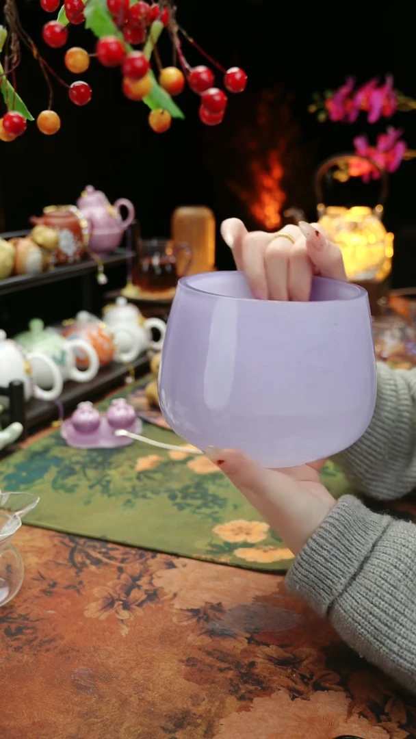 【闪购商品】紫色水晶玻璃茶渣缸建水