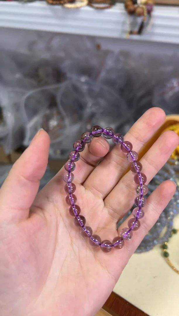 【闪购商品】水晶手链未镶嵌透体紫水晶圆珠手链[3679]