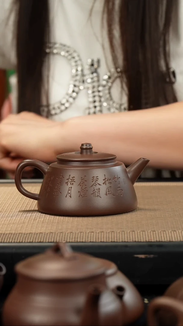 茶壶紫砂老紫泥松峰小