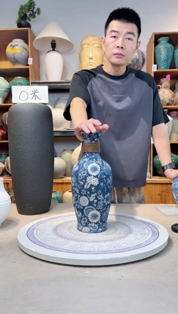 瓶陶瓷花瓶 无花  福利 不能装水 青花麻绳 中号