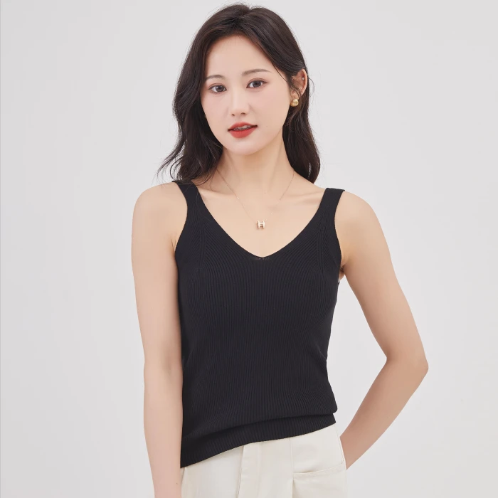 时尚百搭(莱赛尔)天丝休闲无缝一线成衣吊带针织衫春夏纯色24S101