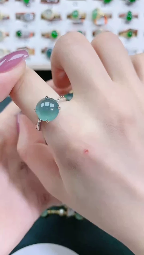 翡翠戒指银S925镶嵌天然翡翠