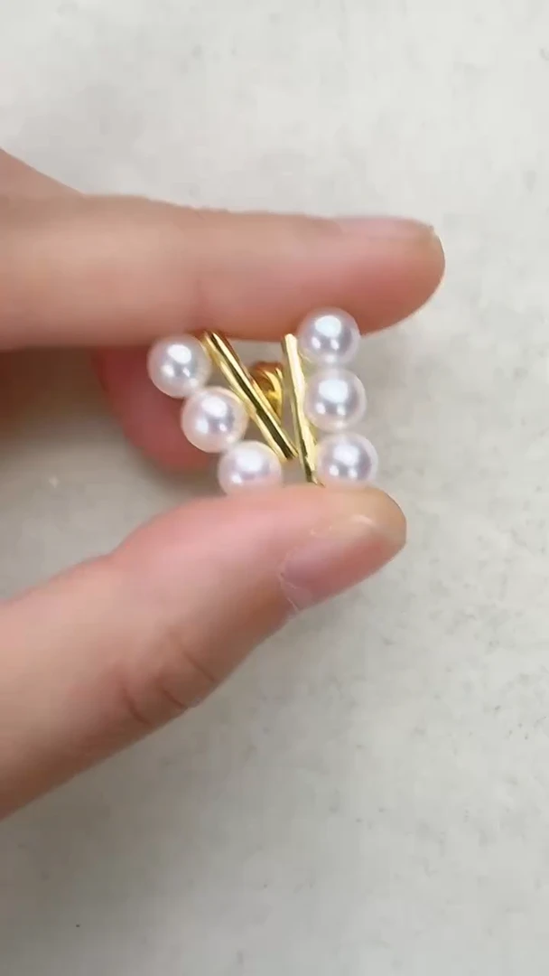 【闪购商品】合金淡水珍珠耳饰金色平衡木