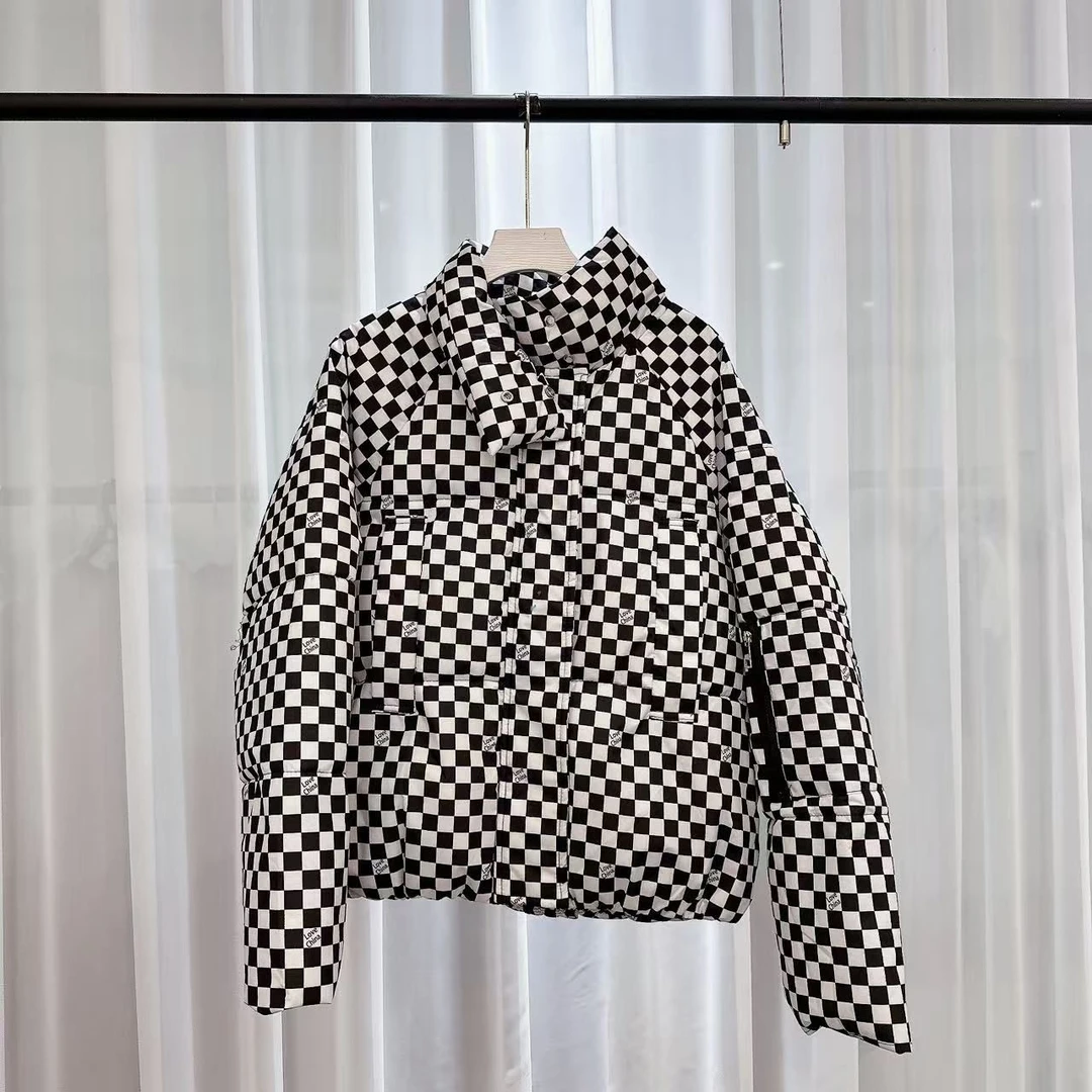 棉服小香风短款时尚休闲黑白格子千鸟格棋盘格287