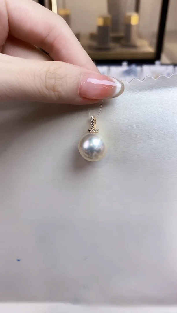 海水珍珠18K金镶嵌吊坠(不含链)14-15海水珍珠吊坠