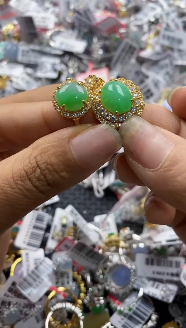 银S925镶嵌戒指翡翠5555----6