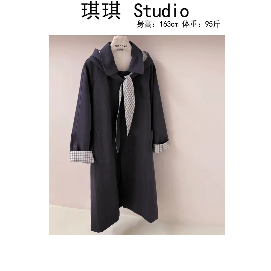 《琪琪家》秋季新款重工设计活帽长款气质时尚显瘦减龄风衣9835-CS