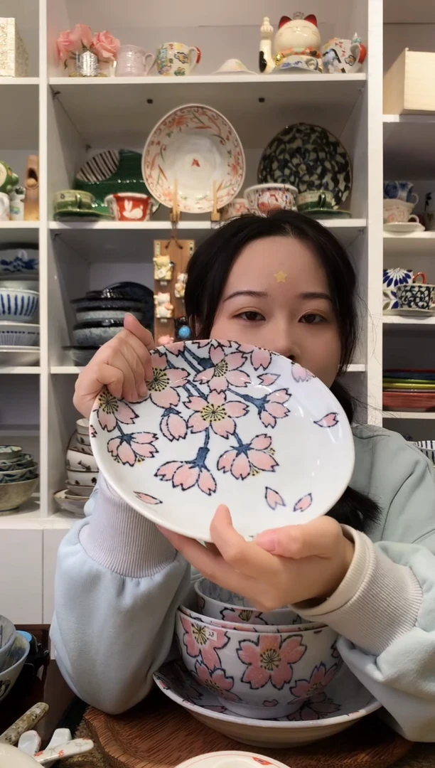 陶瓷美浓烧樱花平盘20cm