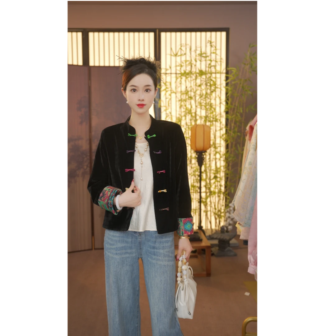 CJ【】新中式提花外套2025新款精致丝绒百搭上衣YY25091603