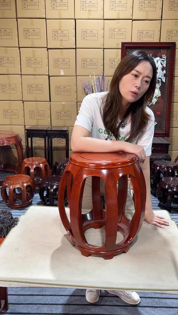 花梨木类家具微瑕白宫木花梨色大号鼓凳