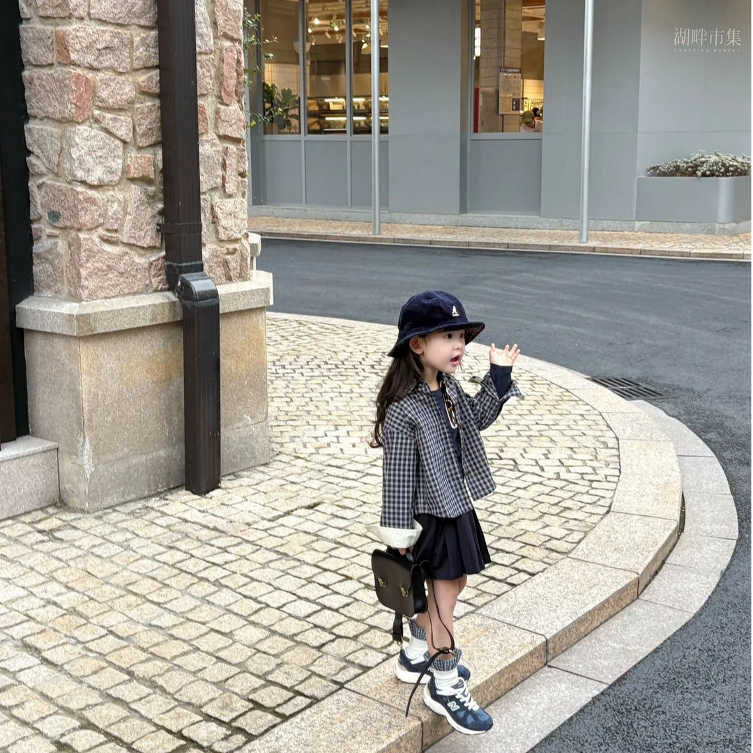 壹妈高级感套装女童秋季25新款时髦格子衬衫外套洋气学院风百褶裙