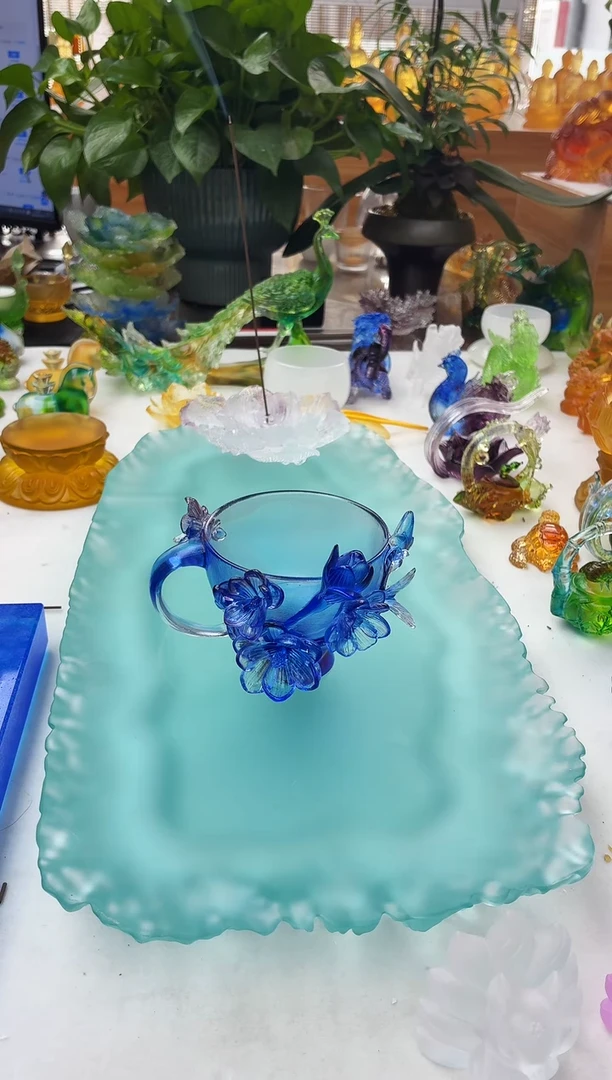 手工艺品琉璃蓝色蝴蝶咖啡杯