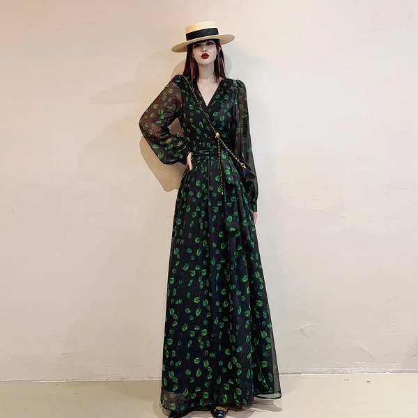 暖长裙夏季宴会气质法式优雅长款长袖连衣裙2271